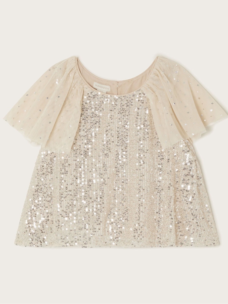 Monsoon Gold Adele Flutter Sleeve Sequin Top - Image 2 of 4