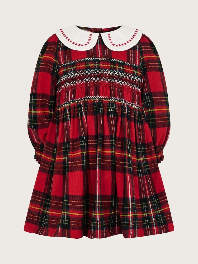 Monsoon Red Baby Long Sleeve Tartan 100% Cotton Dress - Image 1 of 3