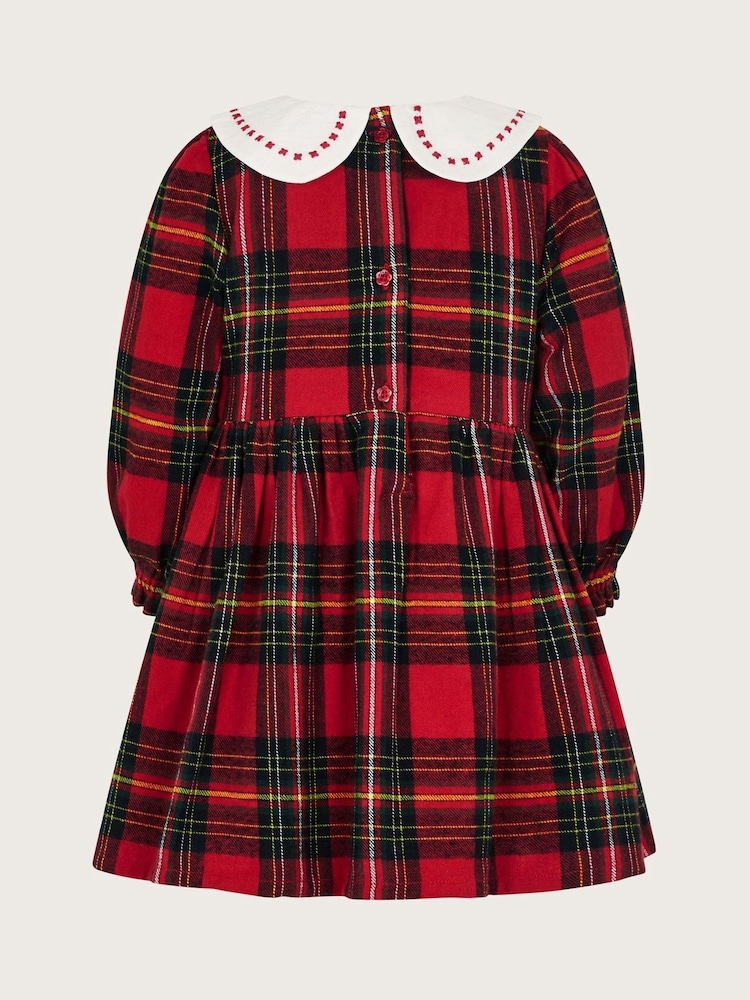 Monsoon Red Baby Long Sleeve Tartan 100% Cotton Dress - Image 2 of 3