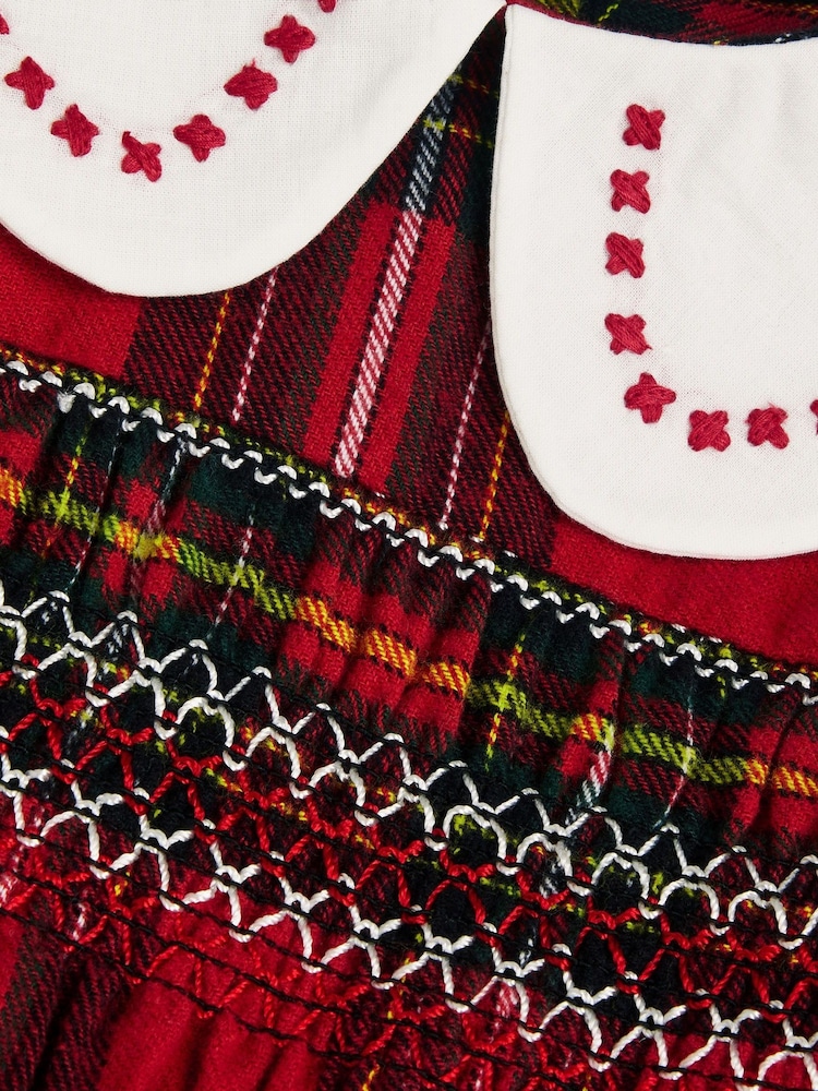 Monsoon Red Baby Long Sleeve Tartan 100% Cotton Dress - Image 3 of 3