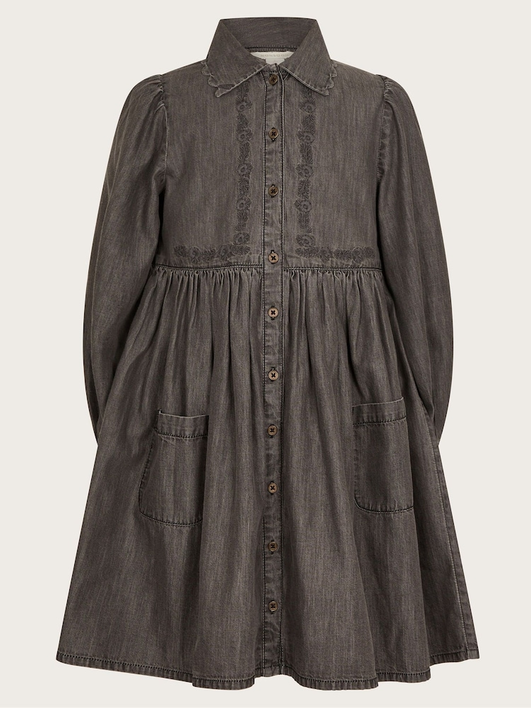 Monsoon Black 100% Cotton Embroidered Denim Shirt Dress - Image 1 of 2