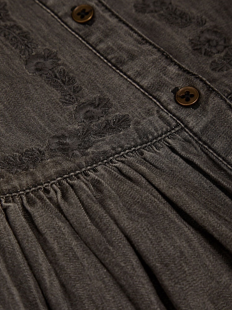 Monsoon Black 100% Cotton Embroidered Denim Shirt Dress - Image 2 of 2