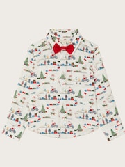 Monsoon Natural Christmas Bow Tie 100% Cotton Shirt - Image 1 of 3
