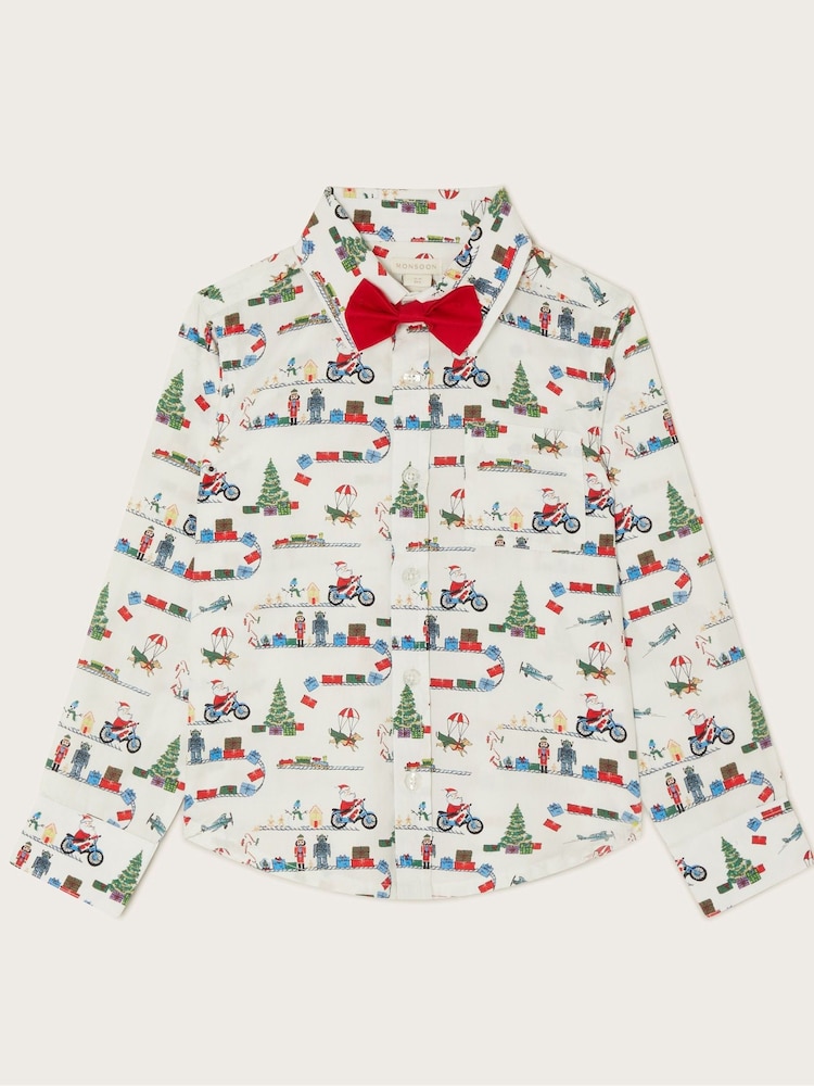 Monsoon Natural Christmas Bow Tie 100% Cotton Shirt - Image 1 of 3