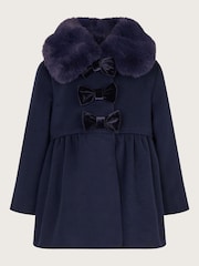 Monsoon Blue Baby Bow Faux Fur Collar Coat - Image 1 of 3
