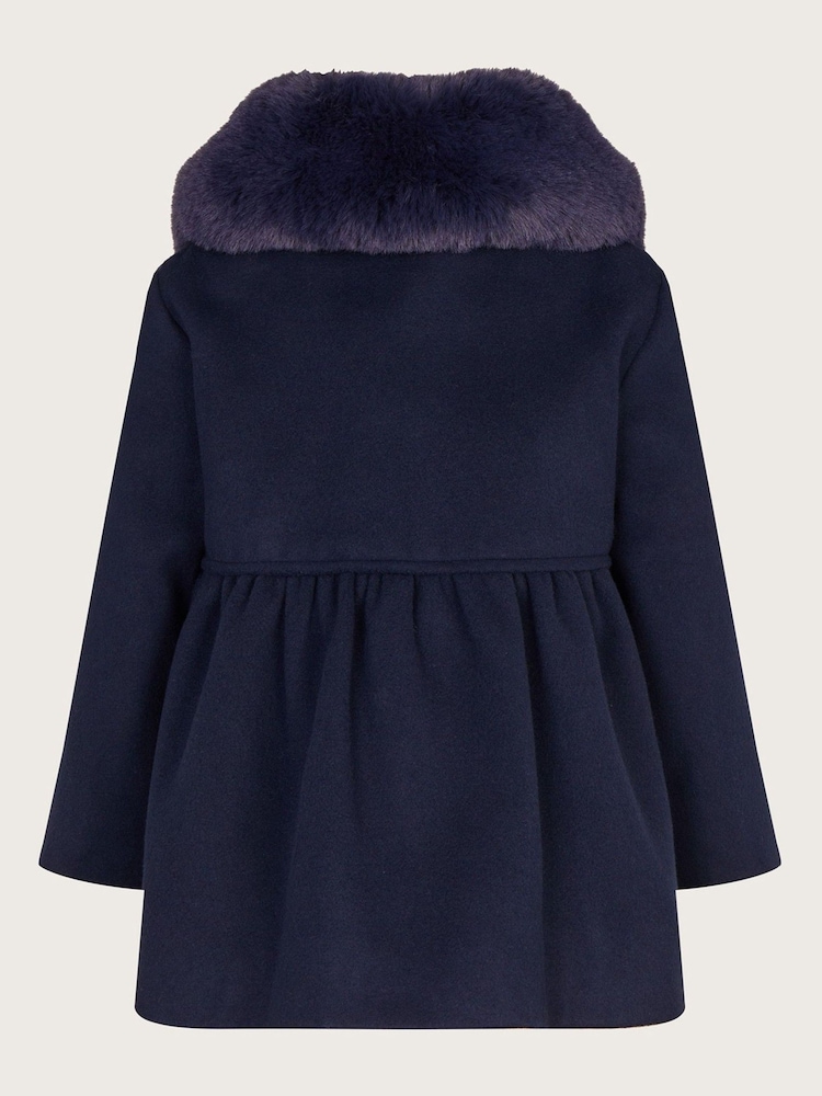 Monsoon Blue Baby Bow Faux Fur Collar Coat - Image 2 of 3