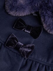Monsoon Blue Baby Bow Faux Fur Collar Coat - Image 3 of 3