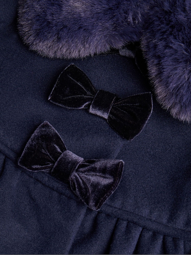 Monsoon Blue Baby Bow Faux Fur Collar Coat - Image 3 of 3