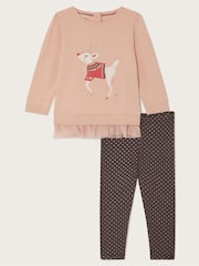 Monsoon Pink Baby Reindeer Frill Jumper and Leggings Set - Image 1 of 3