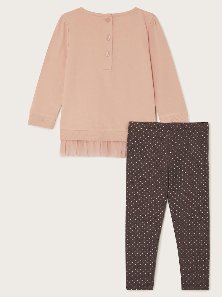 Monsoon Pink Baby Reindeer Frill Jumper and Leggings Set - Image 2 of 3