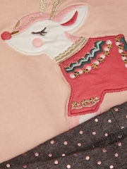 Monsoon Pink Baby Reindeer Frill Jumper and Leggings Set - Image 3 of 3