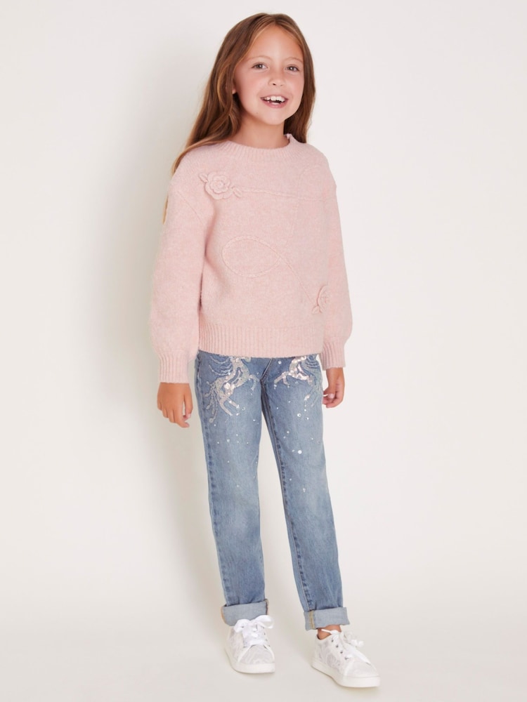 Monsoon Blue Unicorn Embellished 100% Cotton Jeans - Image 1 of 3