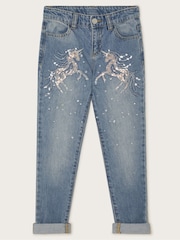 Monsoon Blue Unicorn Embellished 100% Cotton Jeans - Image 2 of 3
