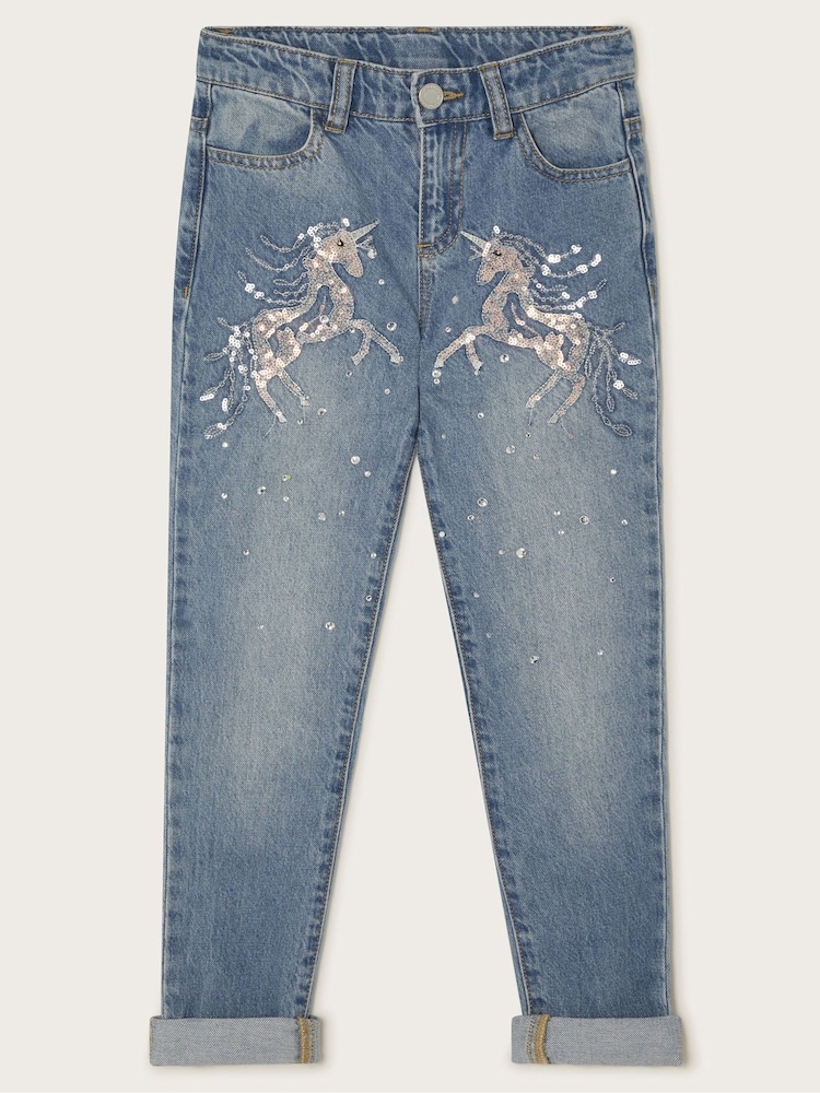 Monsoon Blue Unicorn Embellished 100% Cotton Jeans - Image 2 of 3