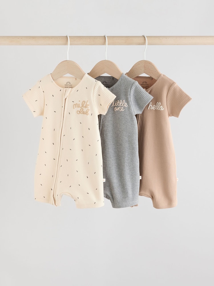 Naturfarben/Hellbraun - 3er-Pack Baby-Strampler mit Zwei-Wege-Reißverschluss aus 100% Baumwolle (0 Monate bis 3 Jahre) - Bild 1 von 14 Naturfarben/Hellbraun - 3er-Pack Baby-Strampler mit Zwei-Wege-Reißverschluss aus 100% Baumwolle (0 Monate bis 3 Jahre) - Bild 1 von 14