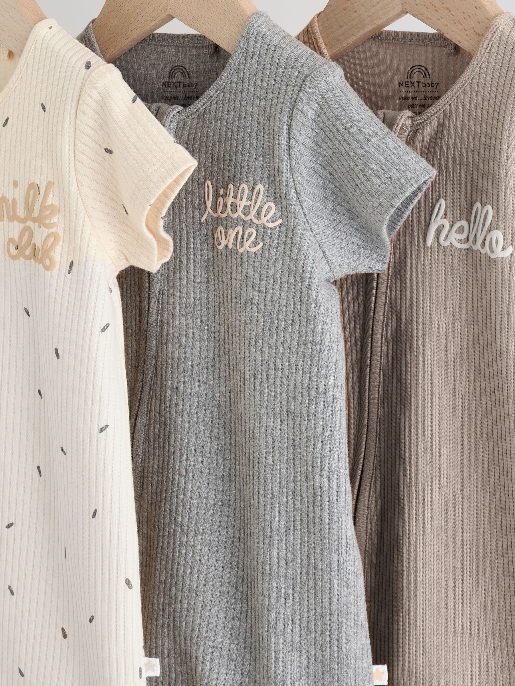 Buy Neutral/Tan 3 Pack Two Way Zip Baby 100% Cotton Rompers (0mths
