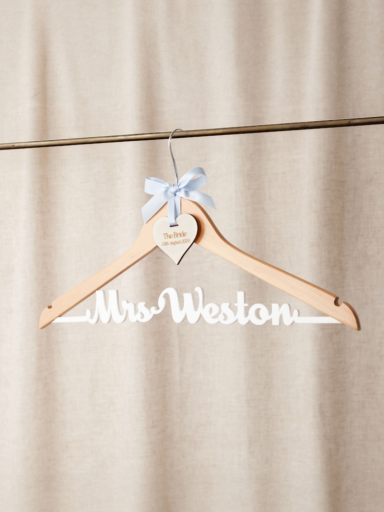 Wooden Wedding Dress Hanger With White Wording by No Ordinary Gift - Image 1 of 3 Wooden Wedding Dress Hanger With White Wording by No Ordinary Gift - Image 1 of 3