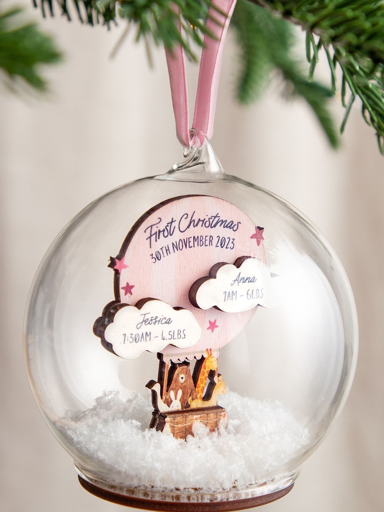 Twins First Christmas Hot Air Balloon Baby Details Bauble by No Ordinary Gift - Image 1 of 4