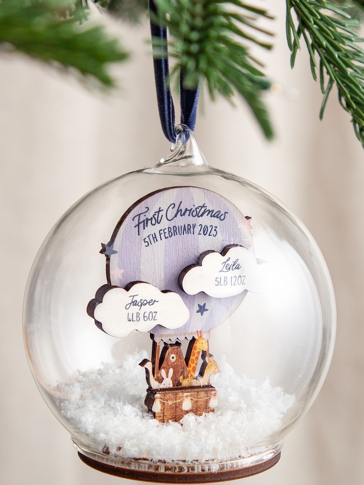 Twins First Christmas Hot Air Balloon Baby Details Bauble by No Ordinary Gift - Image 2 of 4