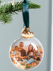 Personalised Family Christmas Photo Bauble with Gold Charm by No Ordinary Gift - Image 1 of 1