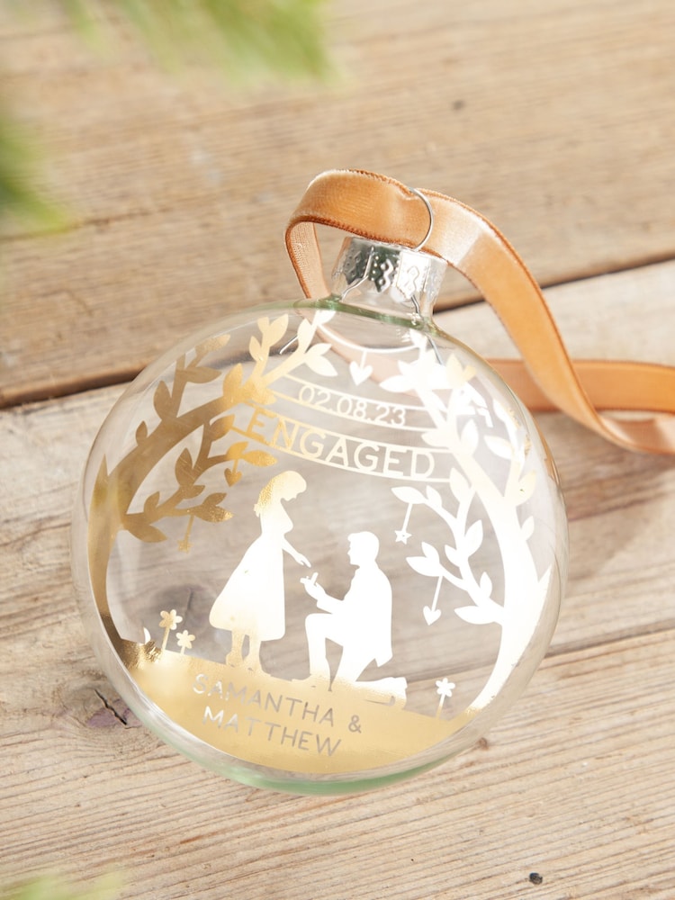 Couple's Foiled Engagement Silhouette Christmas Bauble by No Ordinary Gift - Image 4 of 4