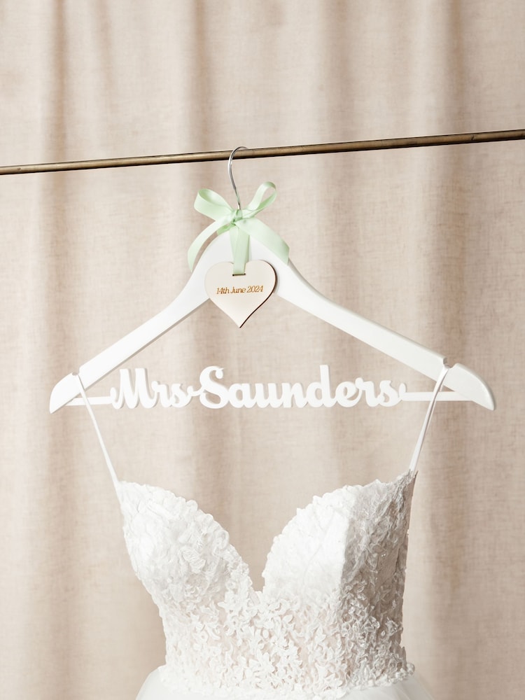 Personalised White Wedding Dress Hanger by No Ordinary Gift - Image 2 of 3