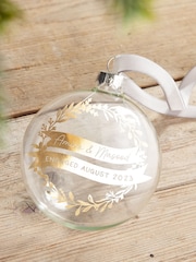 Personalised Couples Foiled Wreath and Banners Engagement Christmas Bauble by No Ordinary Gift - Image 1 of 4