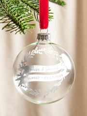 Personalised Couples Foiled Wreath and Banners Engagement Christmas Bauble by No Ordinary Gift - Image 2 of 4