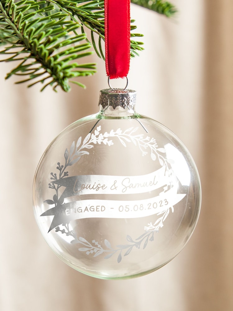 Personalised Couples Foiled Wreath and Banners Engagement Christmas Bauble by No Ordinary Gift - Image 2 of 4