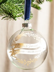 Personalised Couples Foiled Wreath and Banners Engagement Christmas Bauble by No Ordinary Gift - Image 4 of 4