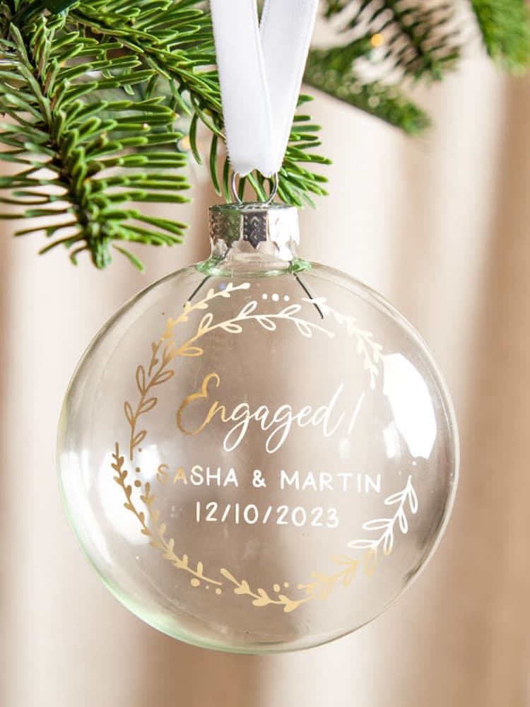 Couple's Foiled Wreath Engagement Christmas Bauble by No Ordinary Gift - Image 1 of 4