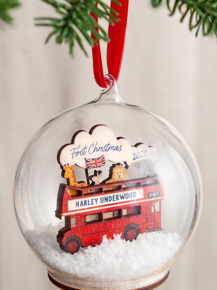 London Bus First Christmas Personalised Bauble by No Ordinary Gift - Image 1 of 1