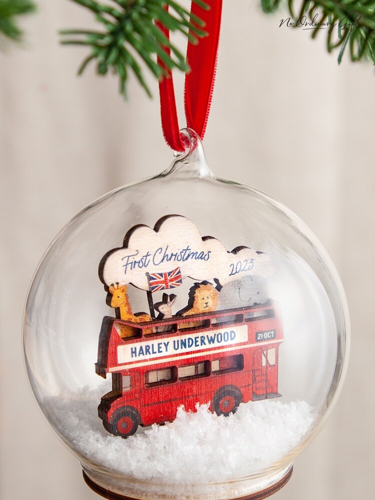 London Bus First Christmas Personalised Bauble by No Ordinary Gift - Image 1 of 3 London Bus First Christmas Personalised Bauble by No Ordinary Gift - Image 1 of 3