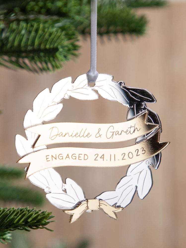 Metallic Mirror Laurel Wreath Engagement Hanging Christmas Decoration by No Ordinary Gift - Image 1 of 1