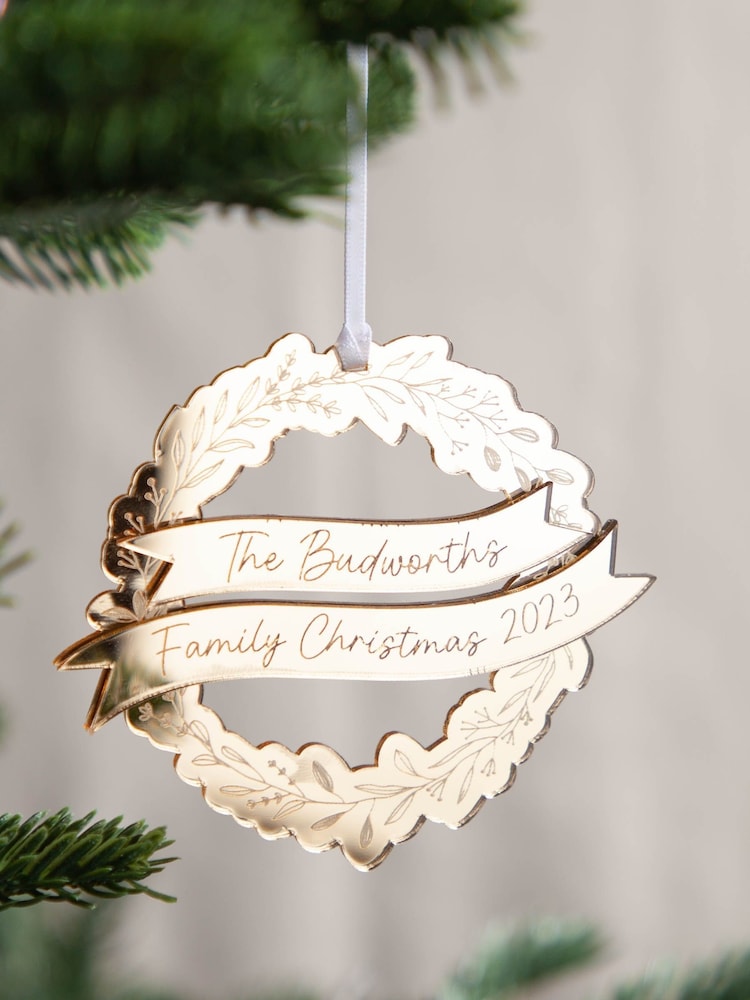Metallic Mirror Christmas Family Wreath Hanging Decoration by No Ordinary Gift - Image 1 of 2