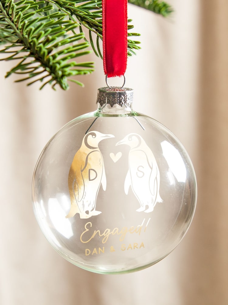 Couple's Personalised Foiled Penguin Christmas Bauble by No Ordinary Gift - Image 1 of 5