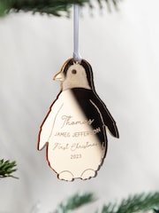 Metallic Mirror First Christmas Penguin Decoration by No Ordinary Gift - Image 1 of 2