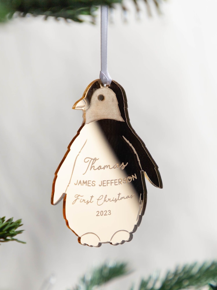 Metallic Mirror First Christmas Penguin Decoration by No Ordinary Gift - Image 1 of 2