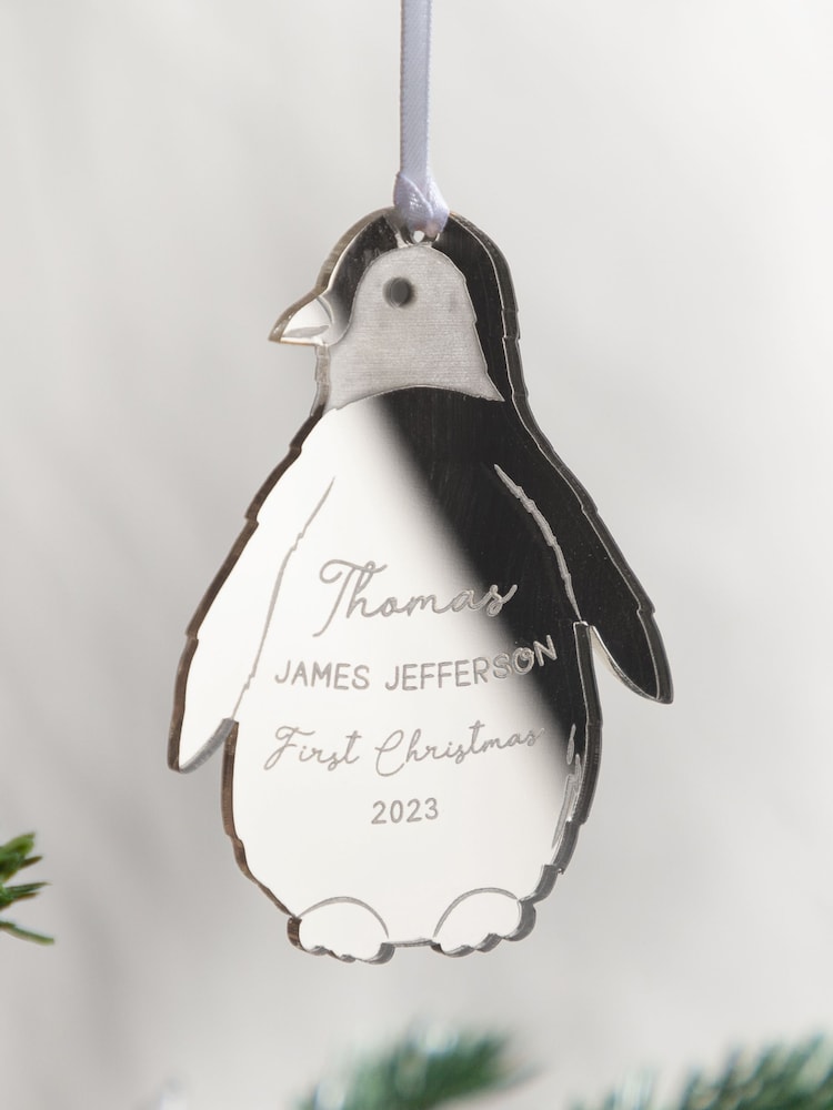 Metallic Mirror First Christmas Penguin Decoration by No Ordinary Gift - Image 2 of 2 Metallic Mirror First Christmas Penguin Decoration by No Ordinary Gift - Image 2 of 2