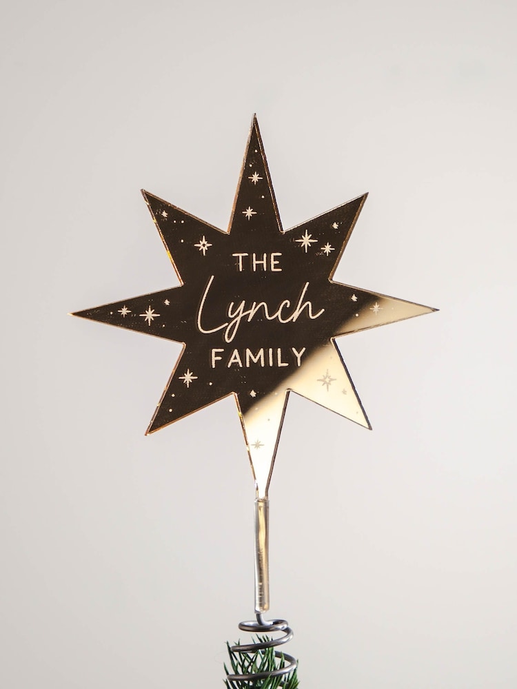 Personalised Star Mirror Christmas Tree Topper by No Ordinary Gift - Image 1 of 2