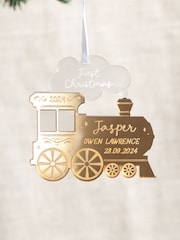 Personalised Festive Train First Christmas Hanging Decoration by No Ordinary Gift - Image 1 of 2