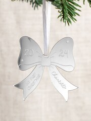 Personalised Metallic Bow First Christmas Decoration by No Ordinary Gift - Image 2 of 2