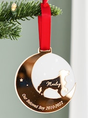 Personalised Dog And Moon Layered Mirror Hanging Christmas Decoration by No Ordinary Gift - Image 1 of 3