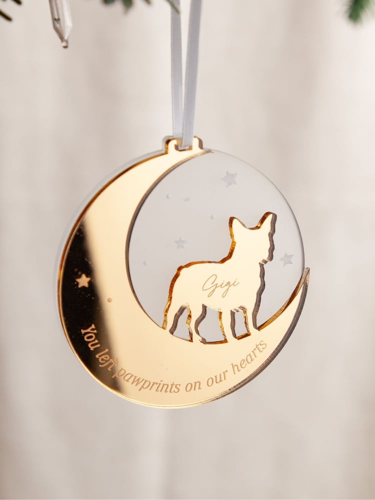 Personalised Dog And Moon Layered Mirror Hanging Christmas Decoration by No Ordinary Gift - Image 2 of 3