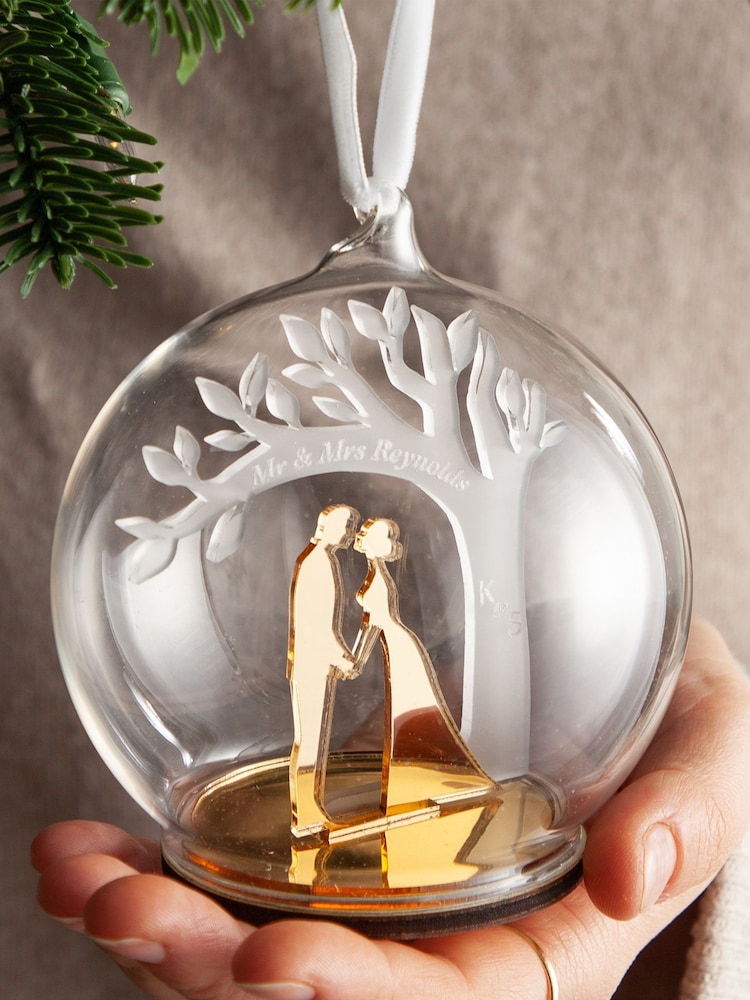 Couples Silhouette And Tree Personalised Christmas Bauble by No Ordinary Gift - Image 1 of 2