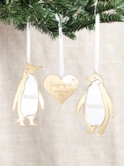 Metallic Mirror Penguin Couple and Heart Hanging Christmas Decorations by No Ordinary Gift - Image 1 of 1