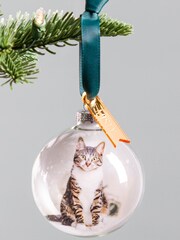 Personalised Pet Photo Christmas Bauble with Mirror Charm Tag by No Ordinary Gift - Image 1 of 2