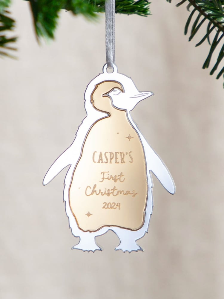 Festive Metallic Penguin First Christmas Decoration by No Ordinary Gift - Image 2 of 2