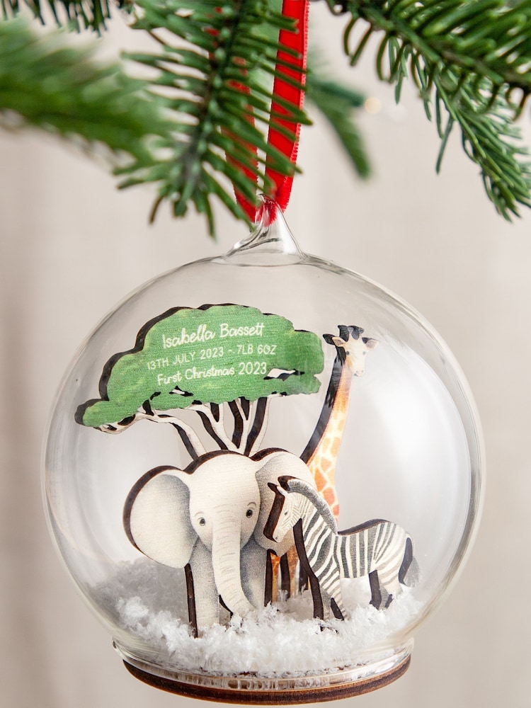 First Christmas Safari Animals Personalised Bauble by No Ordinary Gift - Image 2 of 2