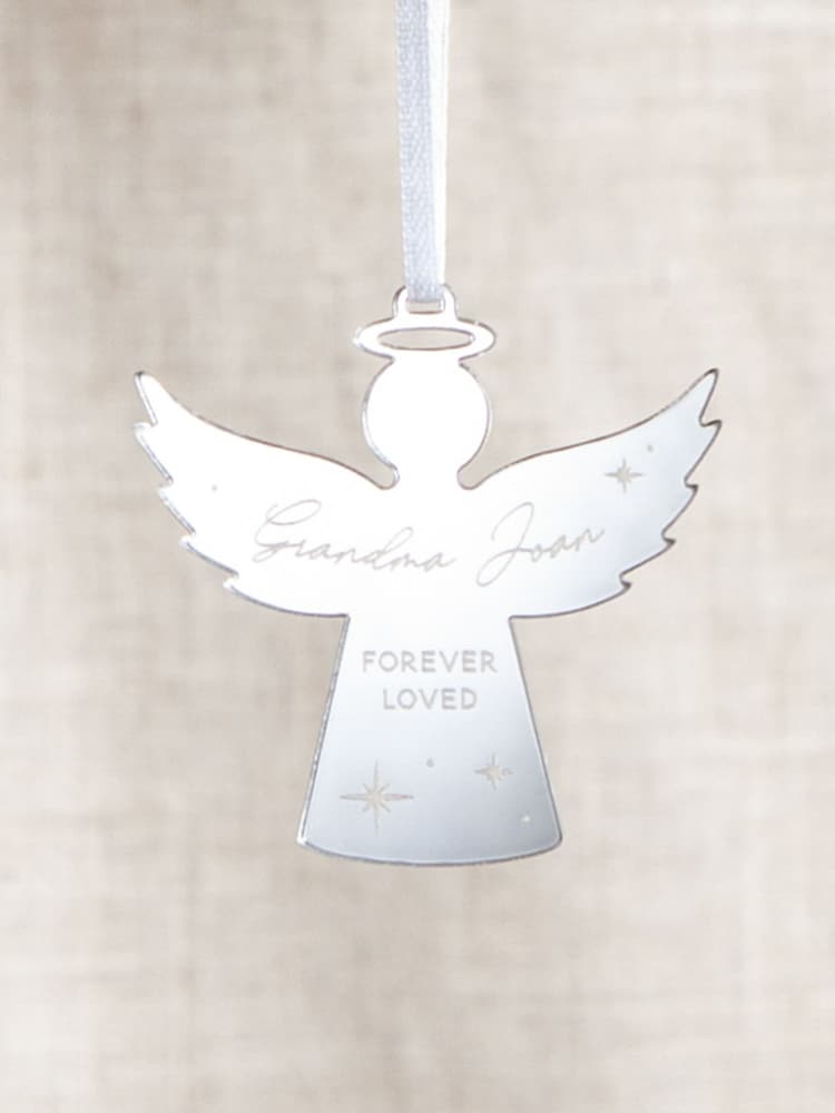 Personalise Metallic Mirror Memorial Angel Christmas Decoration by No Ordinary Gift - Image 2 of 2